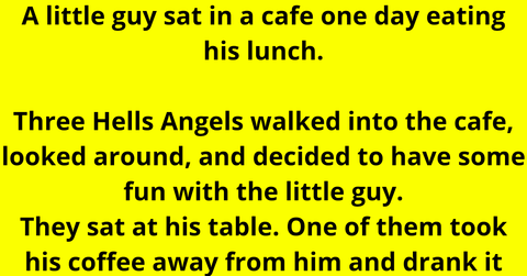 A little guy sat in a cafe one day eating his lunch.