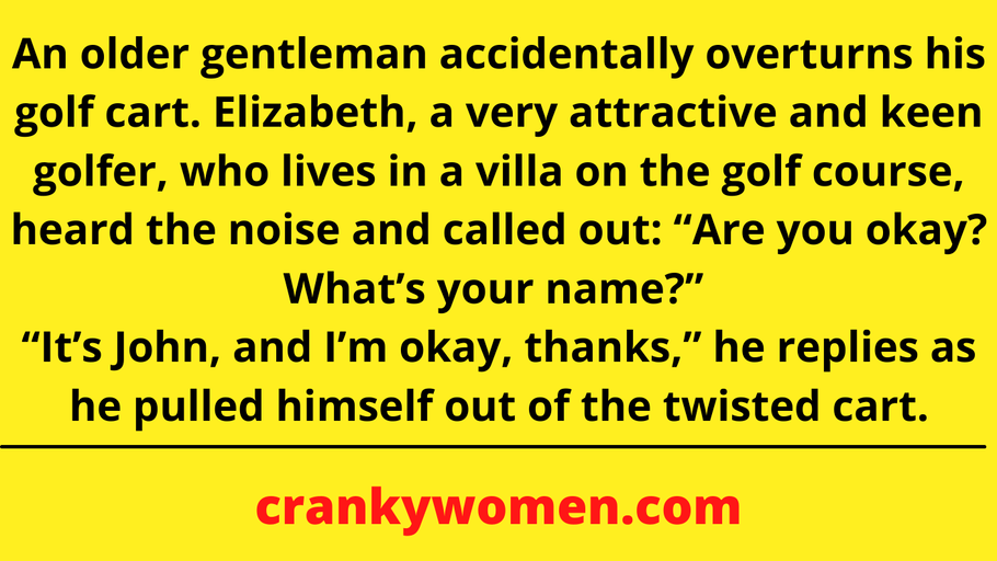 An older gentleman accidentally overturns his golf cart